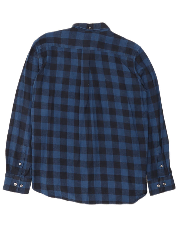 French Connection Mens Flannel Shirt Large Navy Blue Check Cotton