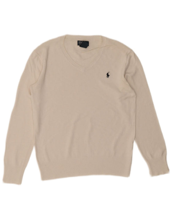 Polo Ralph Lauren Boys V-Neck Jumper Sweater 10-11 Years Medium White