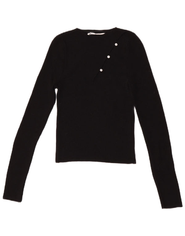 Zara Womens Crop Top Long Sleeve UK 8 Small Black Polyamide