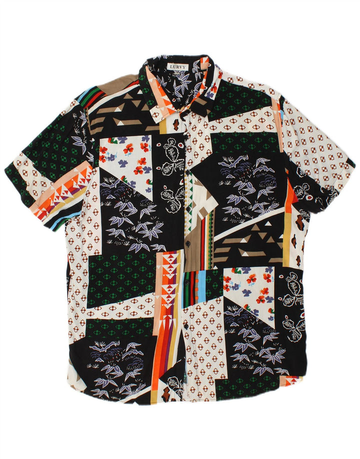 VINTAGE Mens Short Sleeve Shirt XL Multicoloured Patchwork