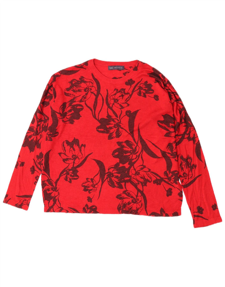 Marks & Spencer Womens Crew Neck Jumper Sweater UK 14 Medium Red Floral