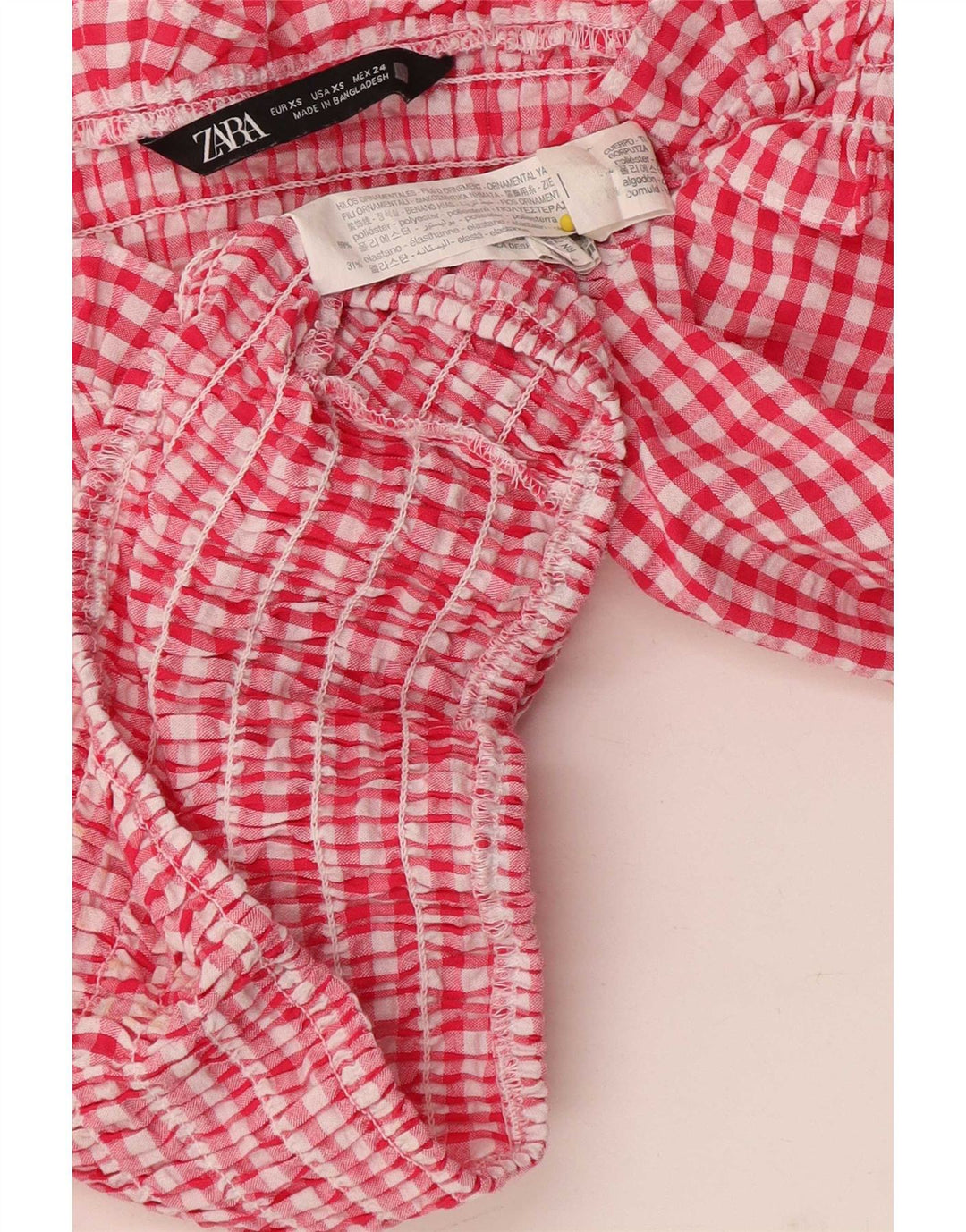Zara Womens Crop 3/4 Sleeve Off Shoulder Top UK 4 XS Red Gingham Polyester