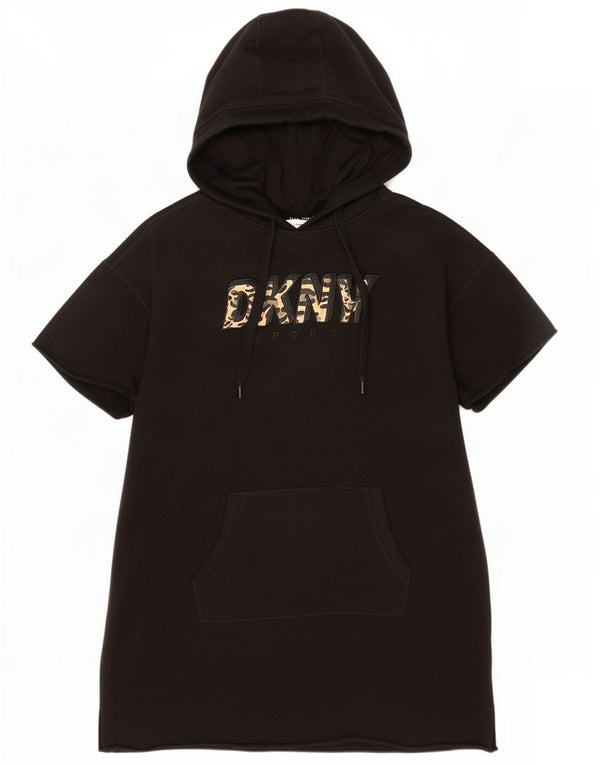 Dkny Womens Oversized Graphic Short Sleeves Hoodie Dress UK 16 Large Black