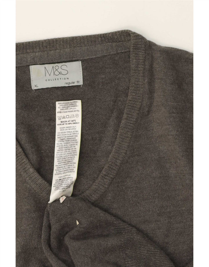 Marks & Spencer Mens Regular Fit V-Neck Jumper Sweater XL Grey Acrylic