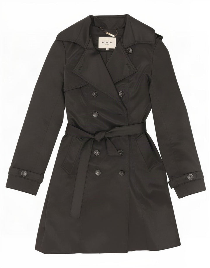 Specchio Womens Trench Coat UK 10 Small Black Polyester