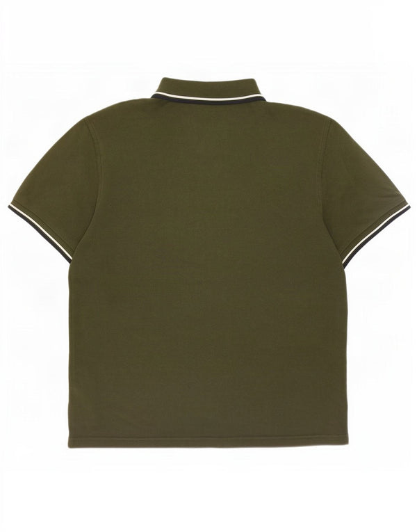 Fred Perry Mens Polo Shirt Large Khaki Striped Cotton