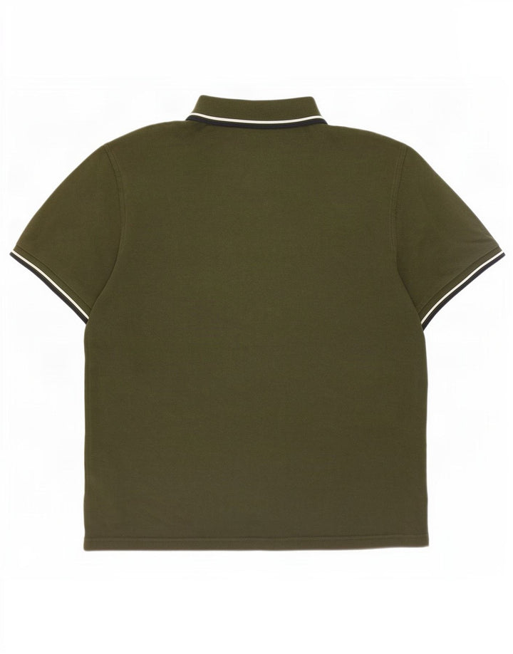 Fred Perry Mens Polo Shirt Large Khaki Striped Cotton