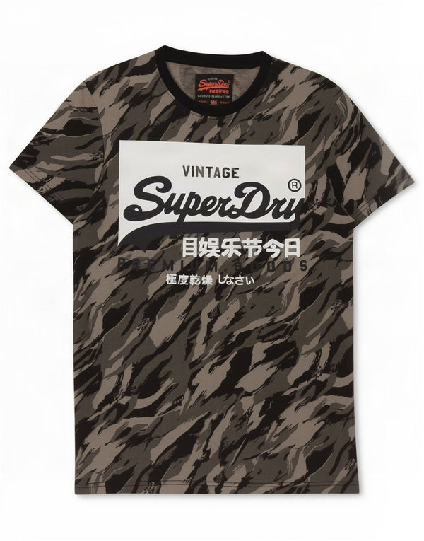 Superdry Mens Graphic T-Shirt Top Medium Grey Animal Print Cotton