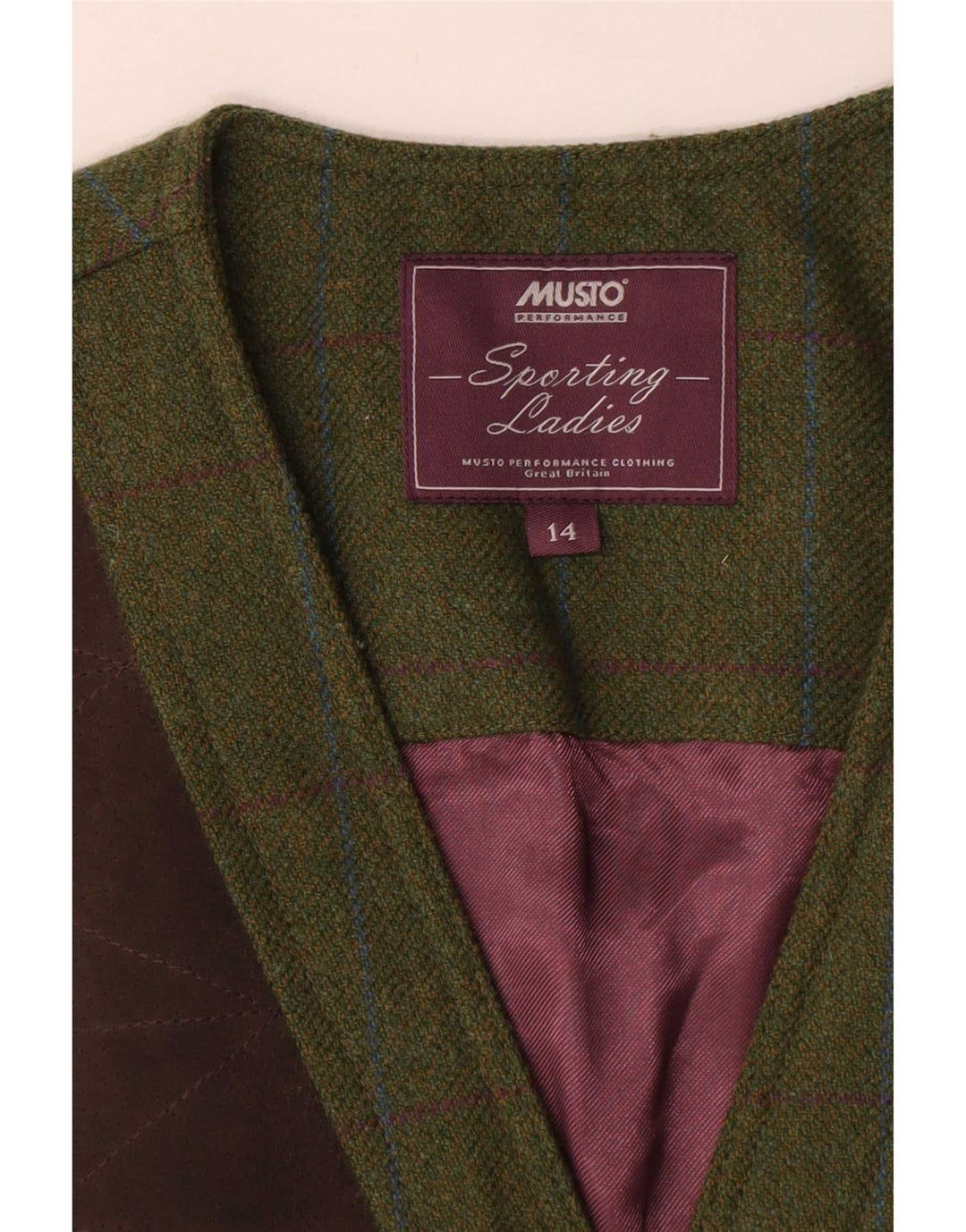 Musto Womens Gilet UK 14 Large Khaki Check Wool