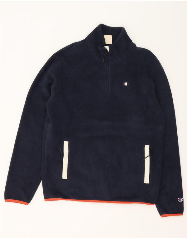 Champion Mens Zip Neck Fleece Jumper Medium Navy Blue Polyester