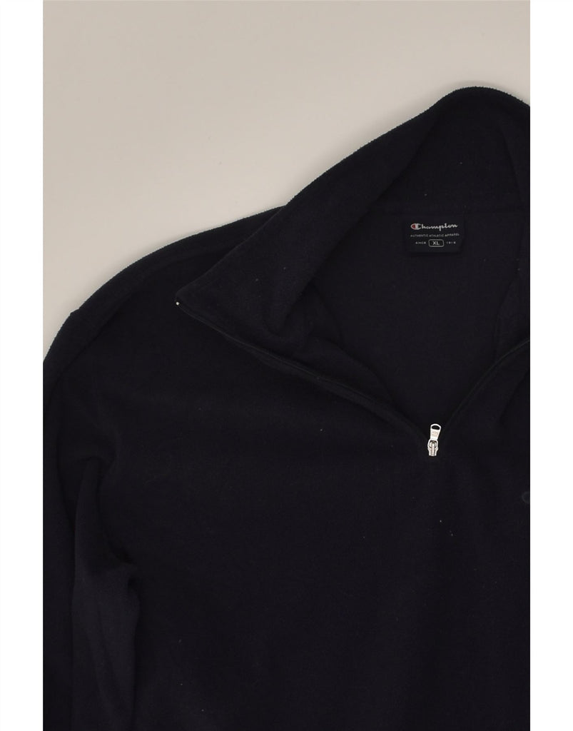 CHAMPION Mens Zip Neck Fleece Jumper XL Navy Blue Polyester | Vintage Champion | Thrift | Second-Hand Champion | Used Clothing | Messina Hembry 