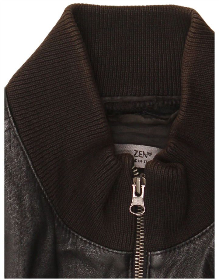 Zen Mens Leather Jacket IT 54 XL Black Leather