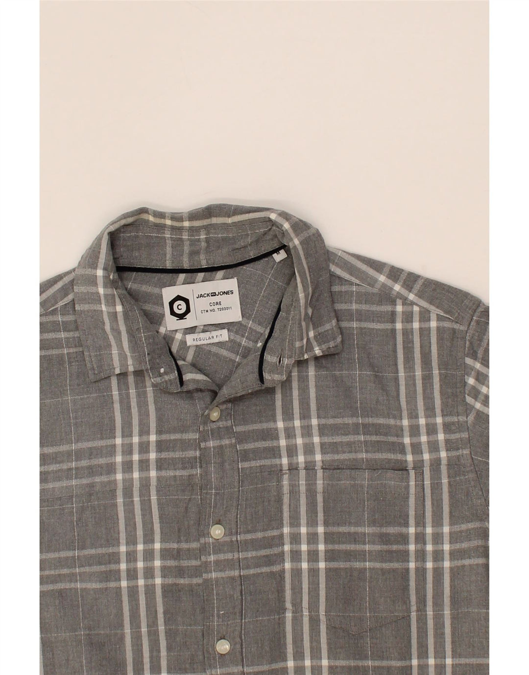 JACK & JONES Mens Regular Fit Short Sleeve Shirt Medium Grey Check Cotton Vintage Jack & Jones and Second-Hand Jack & Jones from Messina Hembry 