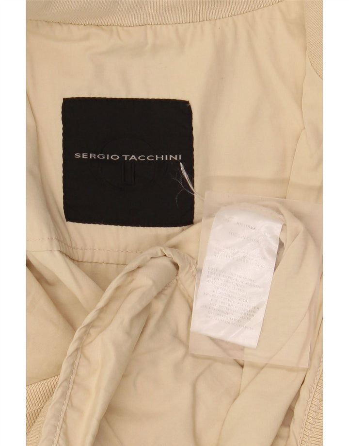 Sergio Tacchini Mens Bomber Jacket UK 40 Large Beige Cotton