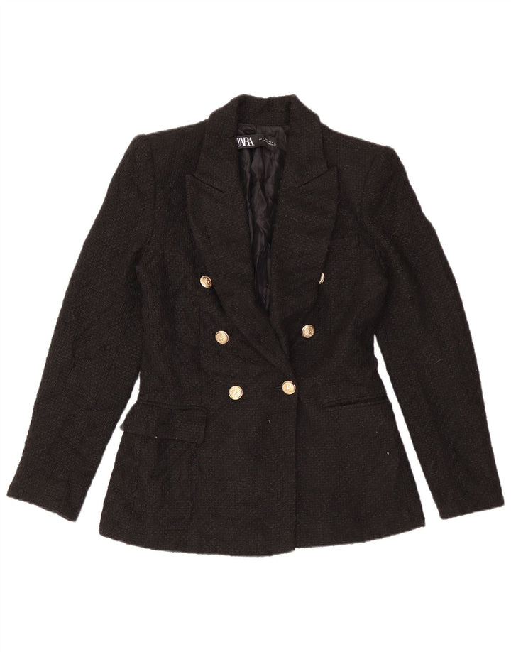 Zara Womens Double Breasted Blazer Jacket UK 10 Small Black Acrylic