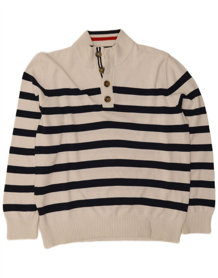 Tommy Hilfiger Mens Button Neck Jumper Sweater Large White Striped