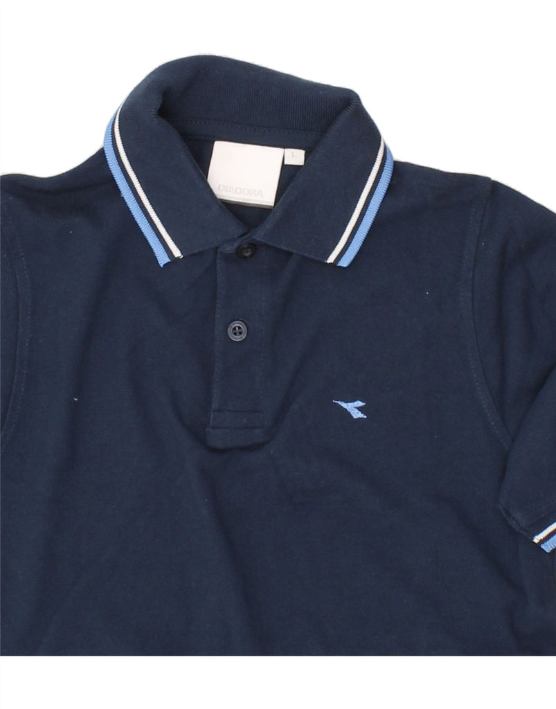 DIADORA Boys Polo Shirt 10-11 Years Large Navy Blue Cotton Vintage Diadora and Second-Hand Diadora from Messina Hembry 