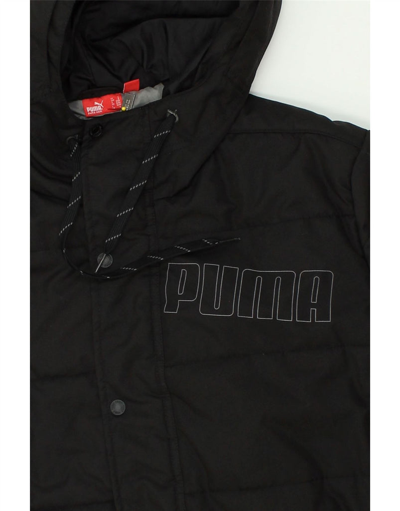 PUMA Mens Hooded Padded Coat UK 40 Large Black Polyester | Vintage Puma | Thrift | Second-Hand Puma | Used Clothing | Messina Hembry 