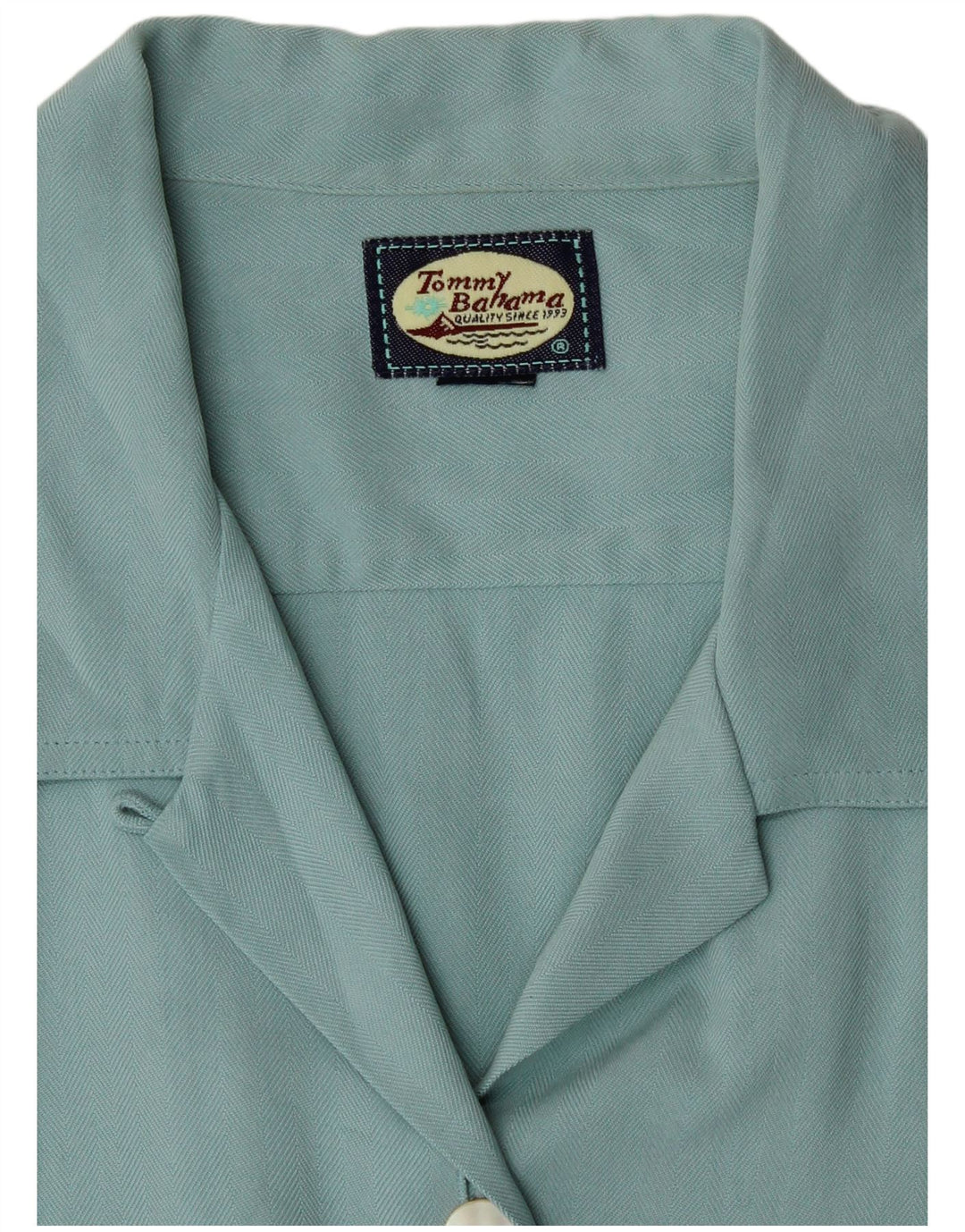 Tommy Bahama Womens Short Sleeve Shirt UK 12 Medium Turquoise Herringbone