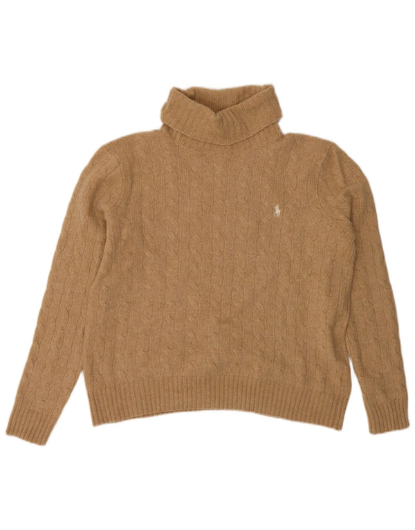 Polo Ralph Lauren Womens Crop Roll Neck Jumper Sweater UK 14 Large Beige