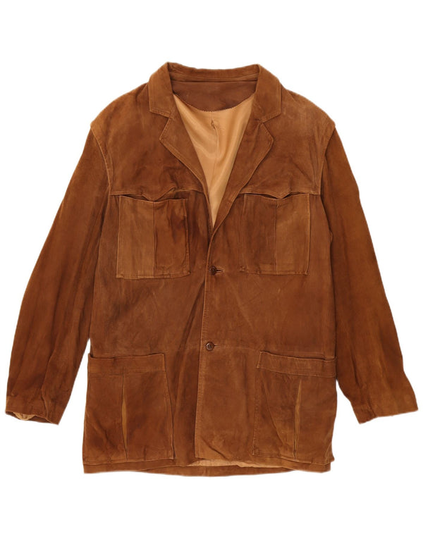 Vintage Womens Suede Jacket IT 52 2XL Brown Suede