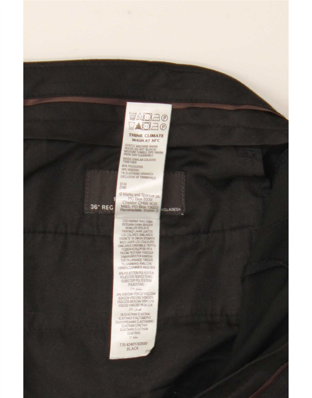 Marks & Spencer Mens Straight Regular Fit Suit Trousers W36 L31 Black