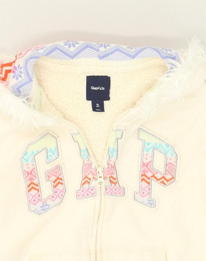 GAP Girls Graphic Zip Hoodie Sweater 11-12 Years XL Off White Cotton | Vintage Gap | Thrift | Second-Hand Gap | Used Clothing | Messina Hembry 