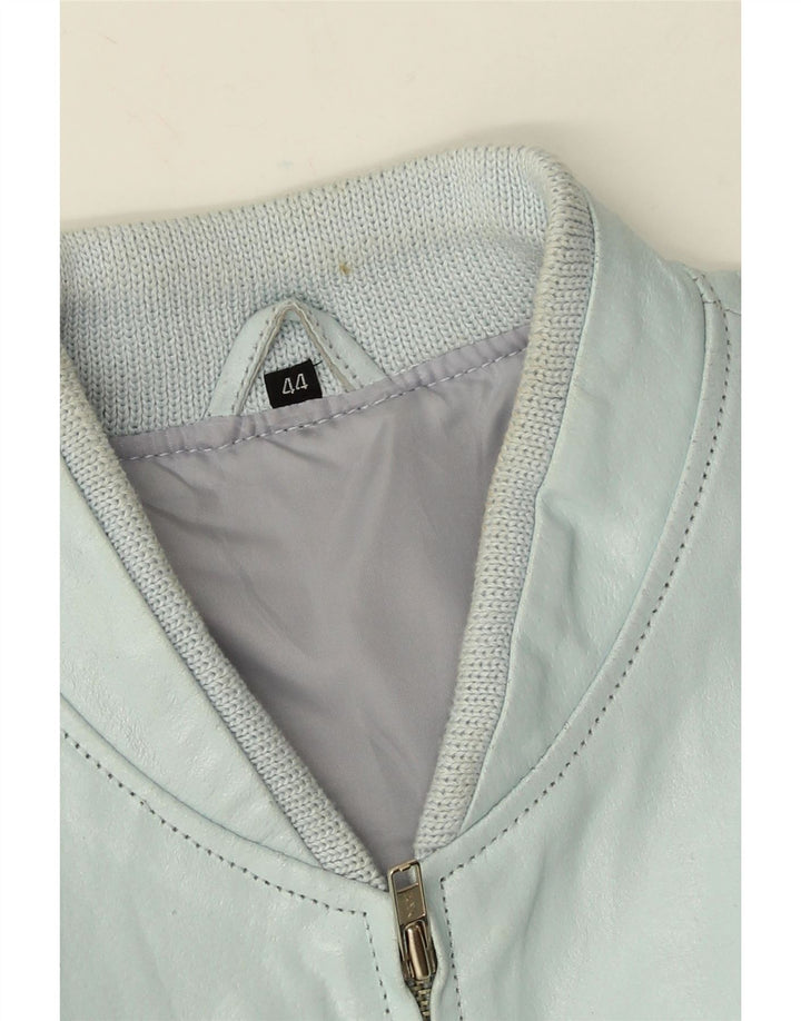 Vintage Womens Crop Faux Leather Bomber Jacket IT 44 Medium Blue