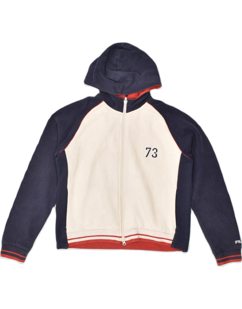 FILA Womens Zip Hoodie Sweater IT 46/48 Large Navy Blue Colourblock Cotton | Vintage | Thrift | Second-Hand | Used Clothing | Messina Hembry 