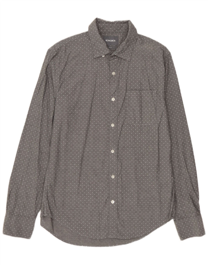 BONOBOS Mens Slim Fit Shirt Medium Grey Spotted Cotton