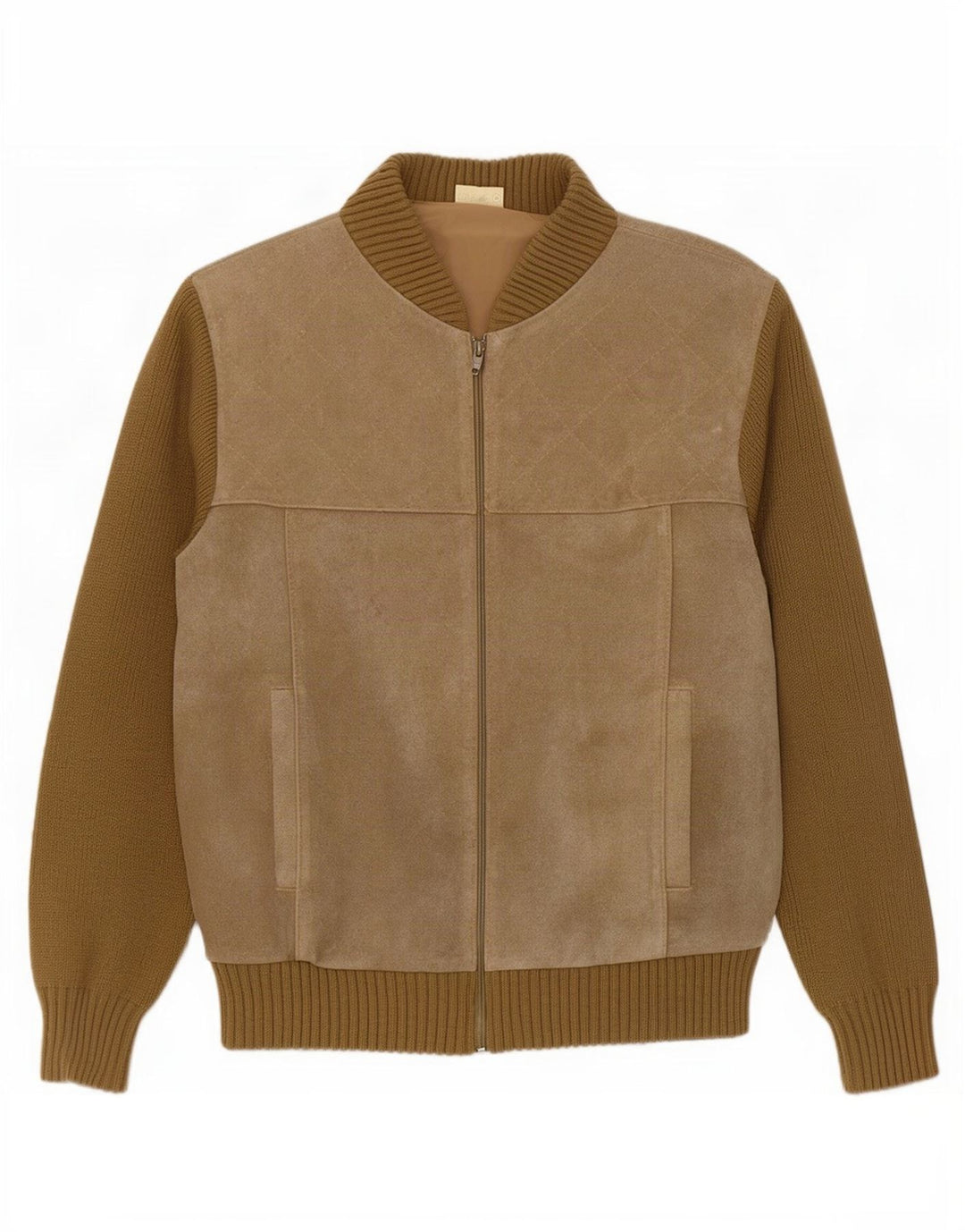 Vintage Womens Suede Bomber Jacket EU 50 XL Beige Colourblock Polyacrylic