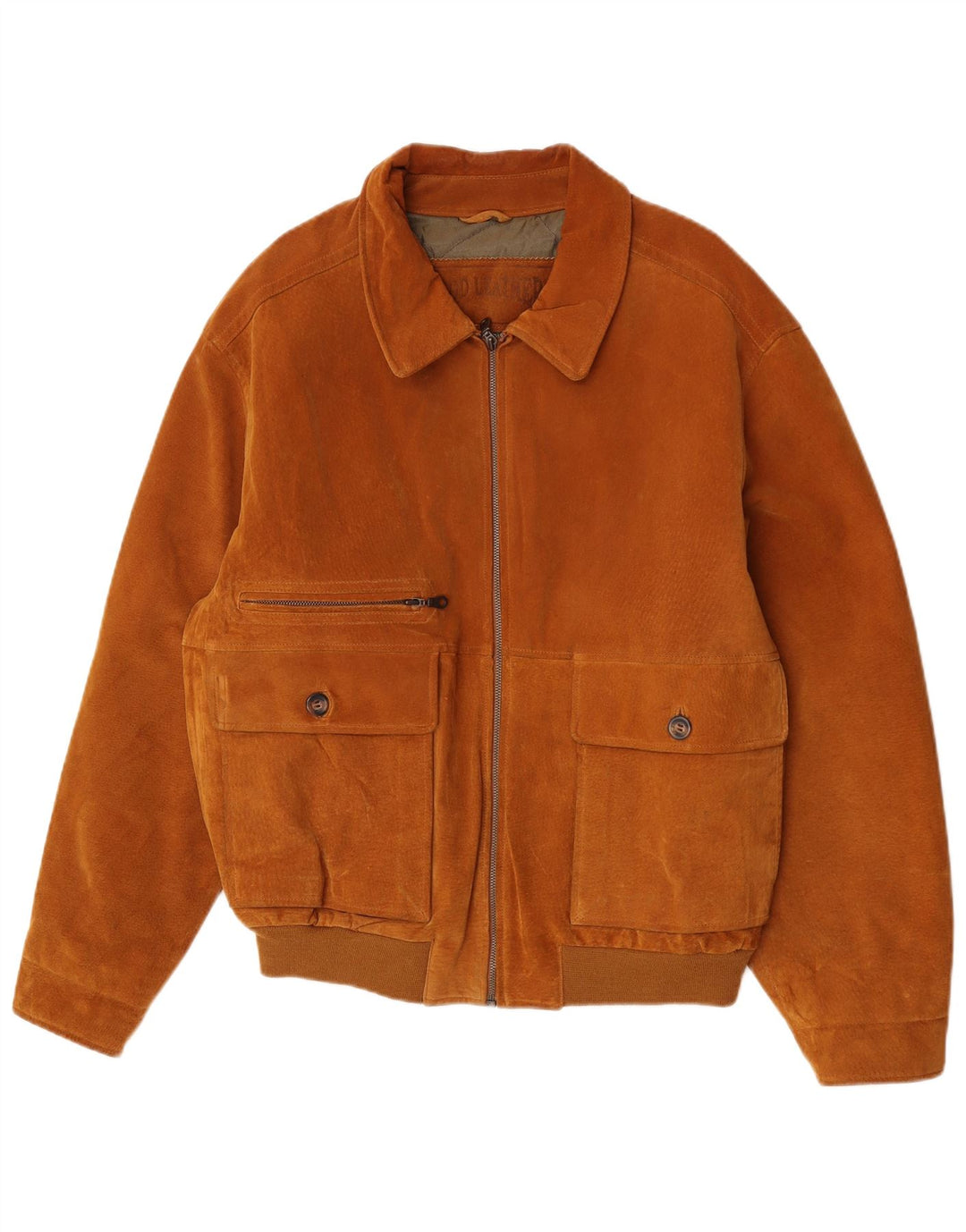 James Dillon Mens Suede Bomber Jacket UK 40 Large Beige Leather