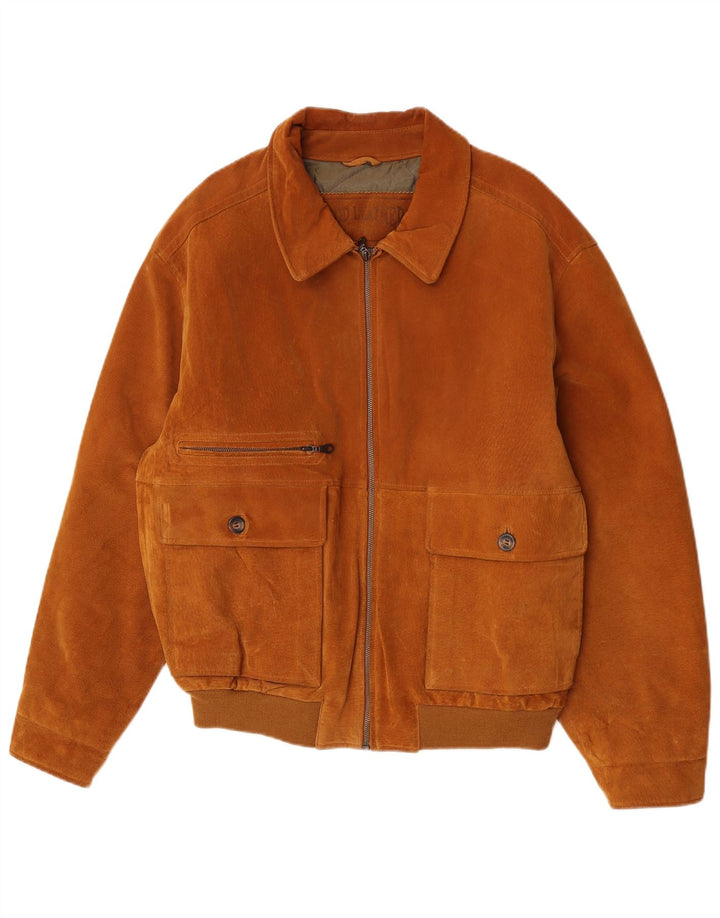 James Dillon Mens Suede Bomber Jacket UK 40 Large Beige Leather