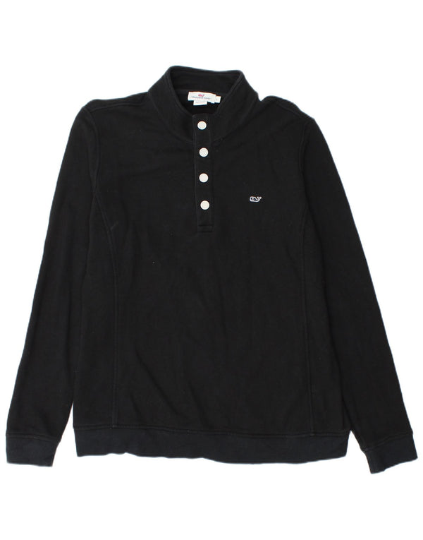Vineyard Vines Mens Button Neck Sweatshirt Jumper Large Black Cotton