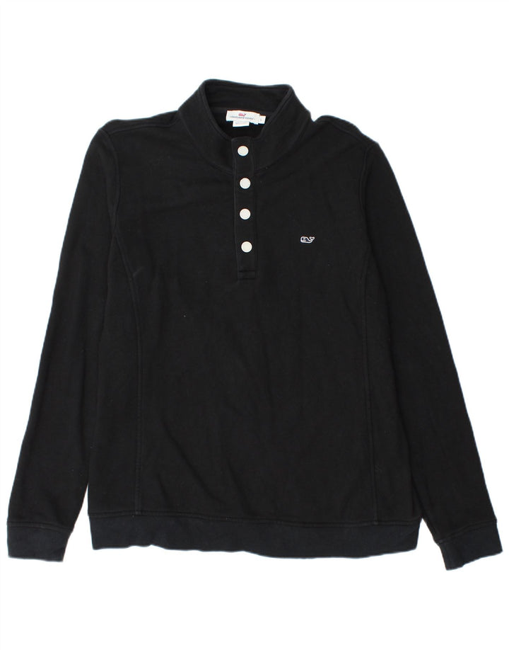 Vineyard Vines Mens Button Neck Sweatshirt Jumper Large Black Cotton
