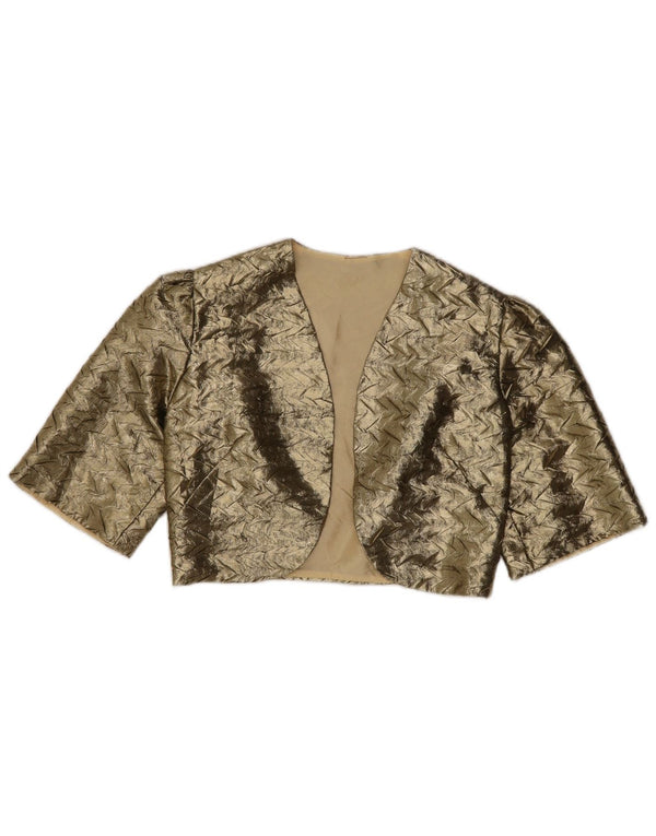 VINTAGE Womens Open Bolero Jacket US 10 Large Gold Chevron