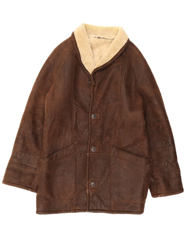 WESTBURY Mens Shearling Jacket IT 56 3XL Brown Leather