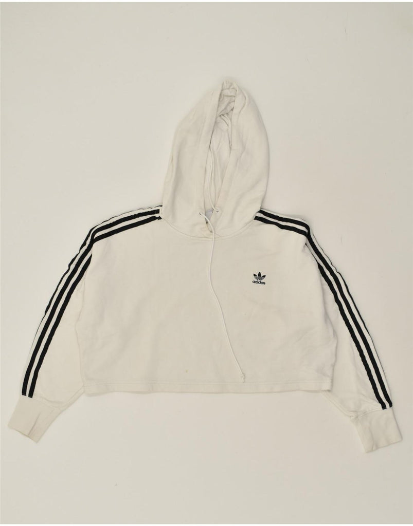 ADIDAS Womens Crop Hoodie Jumper UK 6 XS Grey Cotton | Vintage Adidas | Thrift | Second-Hand Adidas | Used Clothing | Messina Hembry 