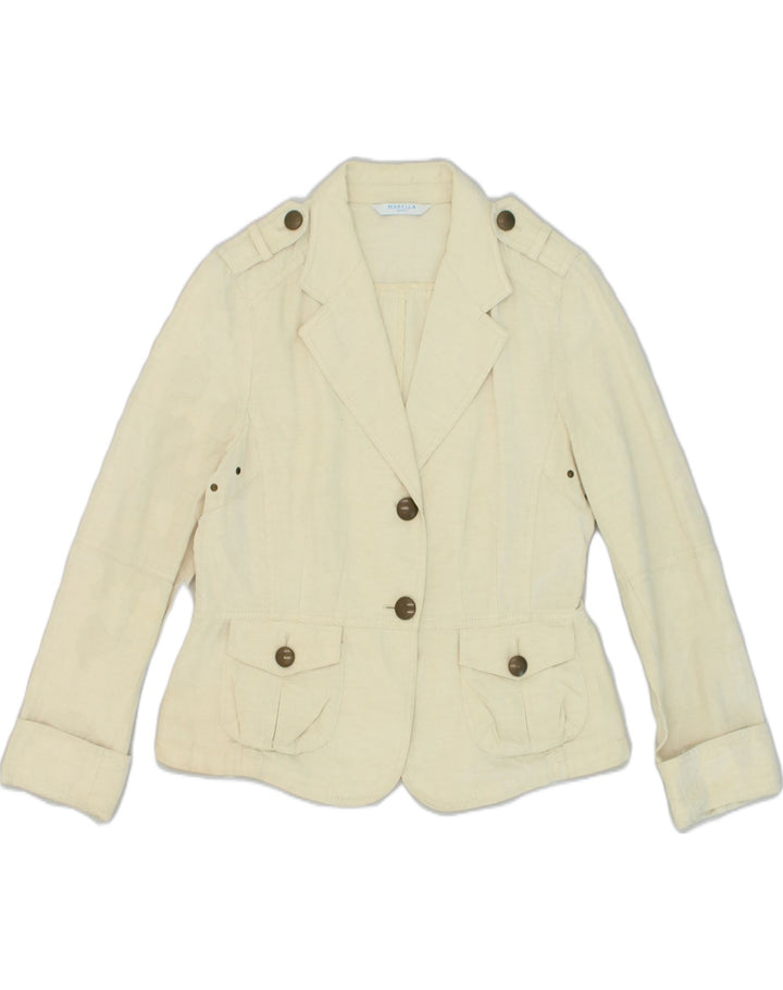 MARELLA Womens 2 Button Blazer Jacket UK 10 Small Off White Cotton | Vintage Marella | Thrift | Second-Hand Marella | Used Clothing | Messina Hembry 