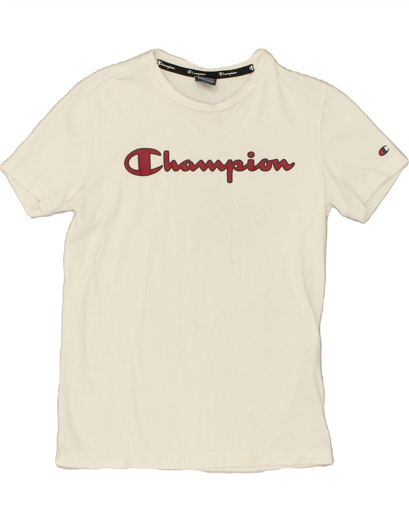 CHAMPION Womens T-Shirt Top UK 6 XS Off White Cotton | Vintage Champion | Thrift | Second-Hand Champion | Used Clothing | Messina Hembry 