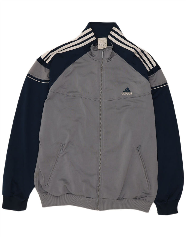 Adidas Mens Tracksuit Top Jacket UK 44/46 Large Grey Colourblock Polyester