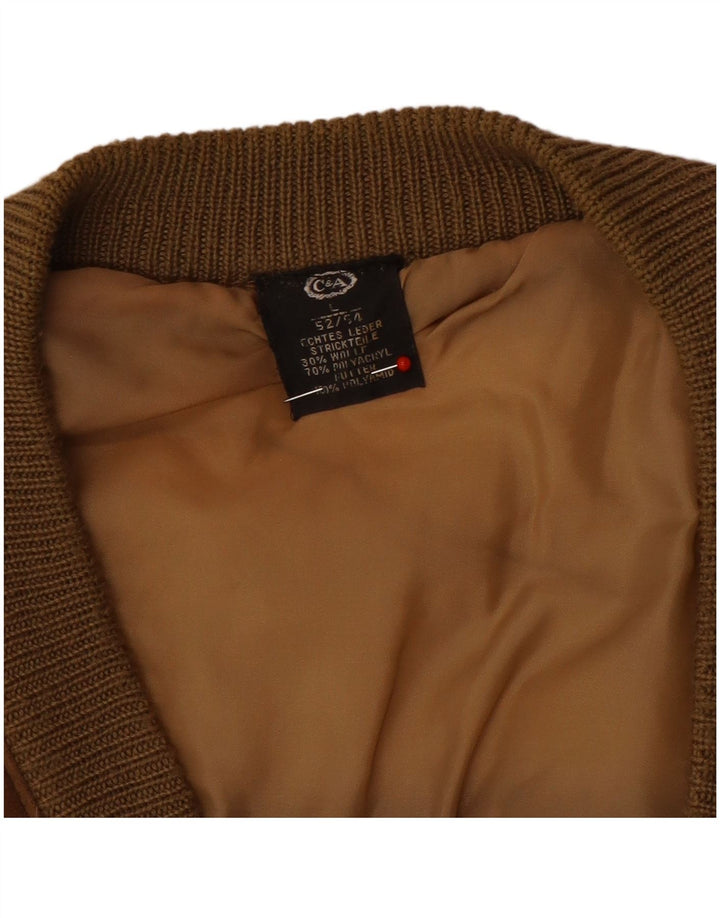 C&A Mens Suede Cardigan Sweater EU 52/54 Large Brown Leather