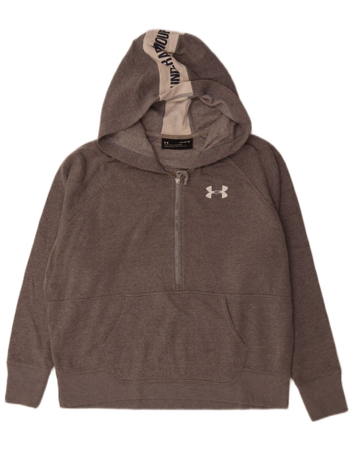 UNDER ARMOUR Mens Graphic Zip Neck Hoodie Jumper Medium Grey Colourblock