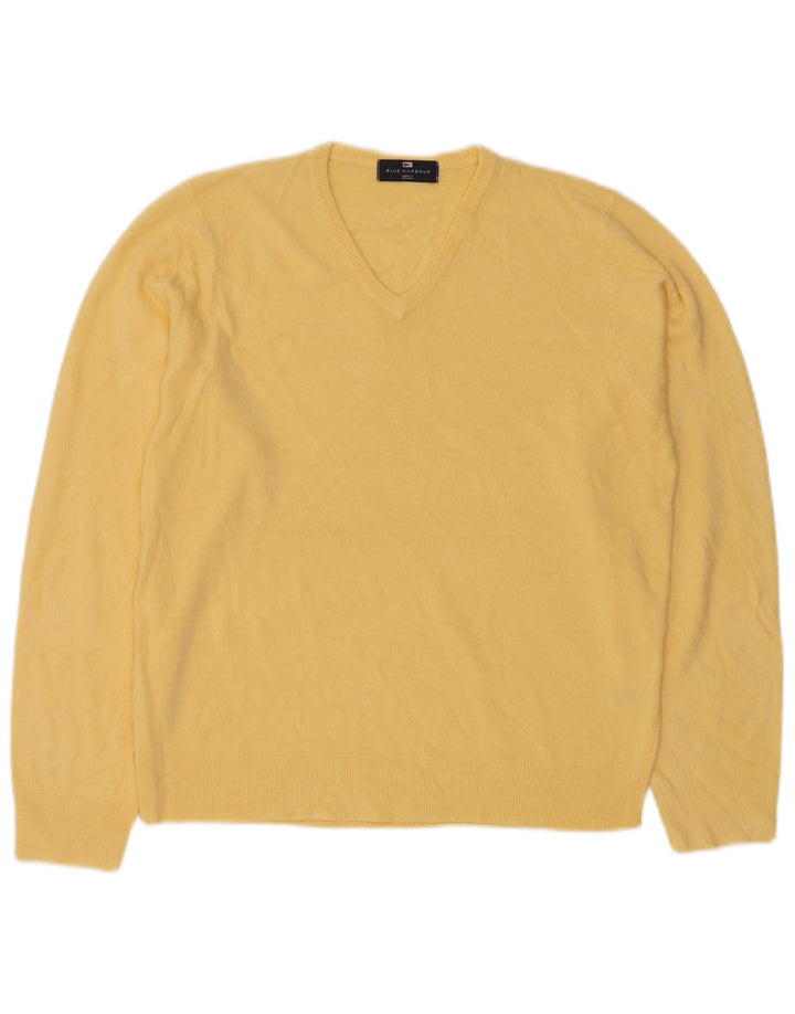 MARKS & SPENCER Mens Blue Harbour V-Neck Jumper Sweater Medium Yellow