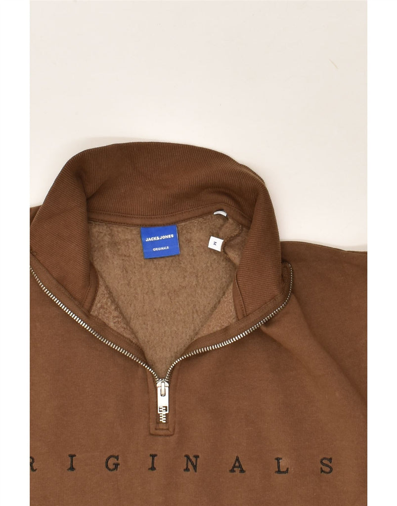 JACK & JONES Mens Graphic Zip Neck Sweatshirt Jumper Medium Brown Cotton | Vintage Jack & Jones | Thrift | Second-Hand Jack & Jones | Used Clothing | Messina Hembry 