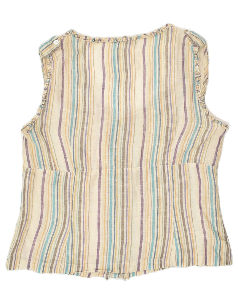 MAX MARA Womens Sleeveless Shirt Blouse UK 18 XL Beige Striped Linen | Vintage Max Mara | Thrift | Second-Hand Max Mara | Used Clothing | Messina Hembry 