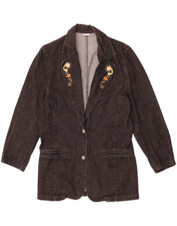 VINTAGE Womens 2 Button Denim Blazer Jacket UK 20 2XL Black Cotton Vintage Vintage and Second-Hand Vintage from Messina Hembry 