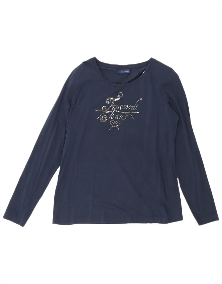 Trussardi Jeans Womens Graphic Top Long Sleeve UK 12 Medium Navy Blue