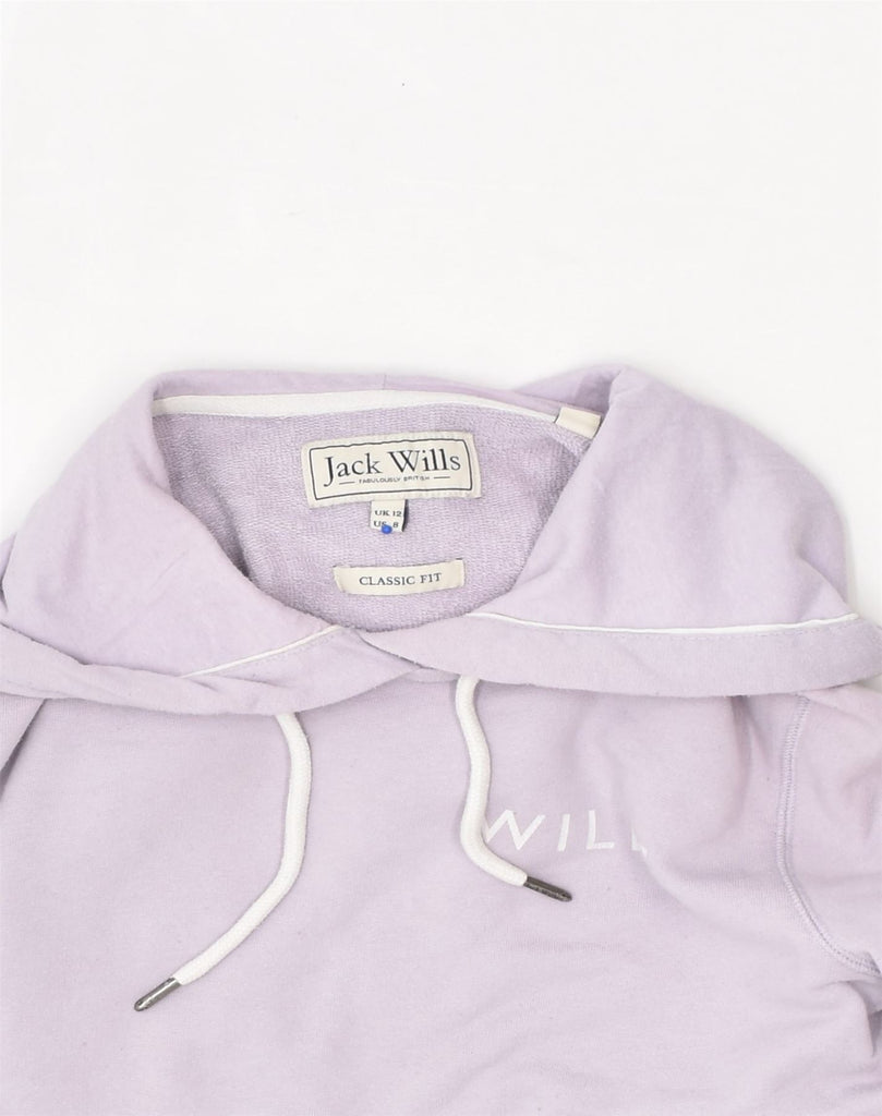 JACK WILLS Womens Graphic Hoodie Jumper UK 12 Medium Purple Cotton | Vintage Jack Wills | Thrift | Second-Hand Jack Wills | Used Clothing | Messina Hembry 