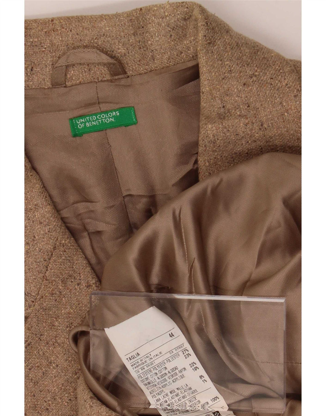 Benetton Womens 3 Button Blazer Jacket IT 44 Medium Beige Polyester
